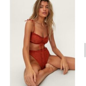 Women's Red Lace Bralette and High-Waist Set